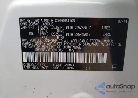 2014 Toyota Rav4 Xle z USA, uszkodzony, nr VIN JTMRFREVXED091583